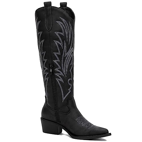 Image of GLOBALWIN Women's The Western Cowboy Cowgirl Embroidered Knee High Boots