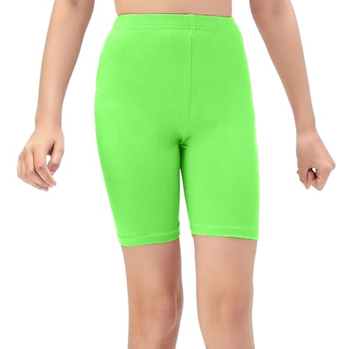 NetSetUK Girls Kids Cycling Shorts Plain Strechy Sports Dance School P.E Gym Summer Girls' shorts Pants for Activewear Neon Green