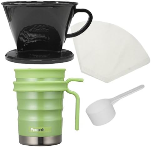 Peacock Tabletop Mug, 0.28 L, Pearl Green & Kalita 102D Dripper Set, Bulk Purchase Set