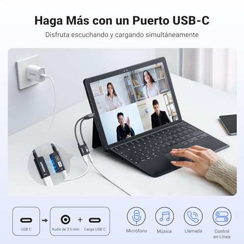 UGREEN Adaptador USB C a Jack 3.5mm PD 60W Magnético 2 en 1 Hi-Res 32Bits/384KHz Tipo C Micrófono Aux Divisor de Auriculares Compatible con iPhone 17 Pro MAX Air Galaxy S25+/25/24/23 Pixel 8 - imagen 2