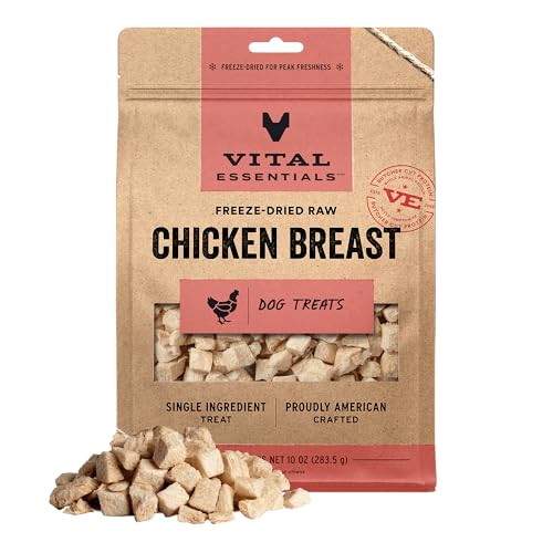 Vital Essentials Chicken Breast Treats for Dogs Freeze Dried Raw Single Ingredient Premium Protein Training Treats Grain Free Gluten Free Filler Free