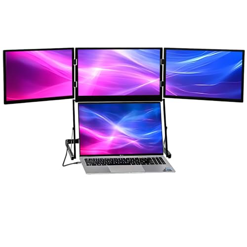 Image of 14'' Triple Portable Monitor Laptop Screen Extender | 1920x1200 IPS Foldable 3-Screen Extender, Quad Screen Monitor Workstation for 13-17 Inch Laptop, USB-C & Mini H /D Interface