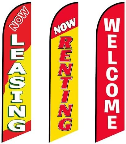Amazon.com: 3 (three) Tall Windless Feather Flags of Now Leasing Now ...