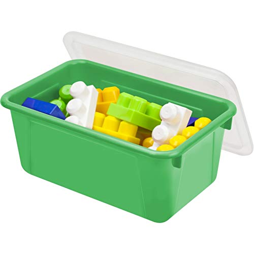 Image of Storex Small Cubby Bins - Plastic Storage Containers for Classroom with Non-Snap Lid, 12.2 x 7.8 x 5.1 inches, Green, (62409U05C) (Pack of 5)