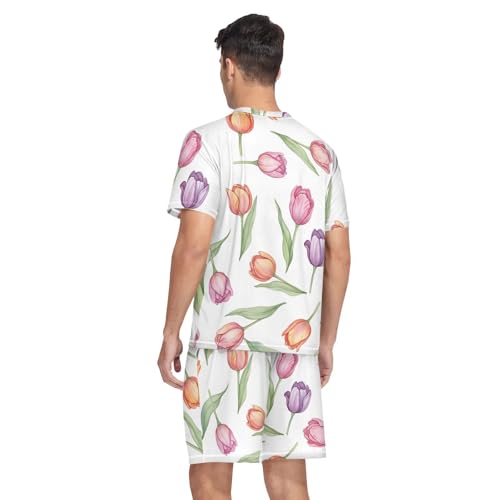 Men's Pajama Sleep Sets Short Sleeve V Neck 2 Pcs Sleepwear with Pockets, S-XXL2