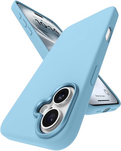 Image of eller sante Silicon Back Cover Case for iPhone 16 Plus Scratch Resistant TPU Shockproof 6ft Feet Drop Protection Support Mag-Safe Wireless Charging- Sky Blue