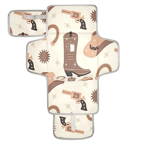 Image of foixnub Western Pattern Boho Print Baby Portable Changing Pads America Tribal Cowboy Newborn Diaper Changing Mat Reusable Diaper Changing Station for Baby Toddlers Girls Boys Shower Gifts