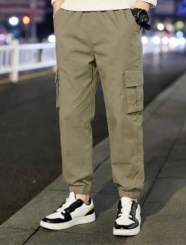 Image of Vikita Enterprise Kid Boys Cotton Cargo Joggers Pant with Mutiple Pockets and Elastic Waistband Closure | Cargo Pants for Boys