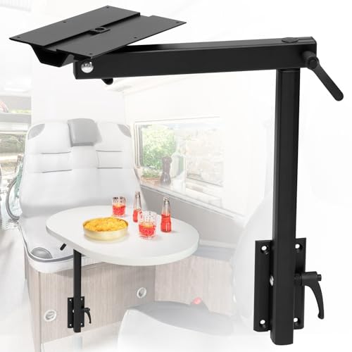 Virego Aluminum Alloy Removable Table Leg RV 360 Degree Rotation Laptop Table Leg Height Adjustable Table Leg Bracket for RV Caravan Motorhome Yachts Easy to Install 60IBS (Black)