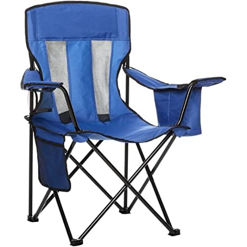 Amazon Basics Comfortable, Heavy Duty, Portable Camping Chair with 4-Can Cooler, Side Pocket, Cup Holder, and Carry Bag, Collapsible for Camping, Fishing, Beach, and Backpacking