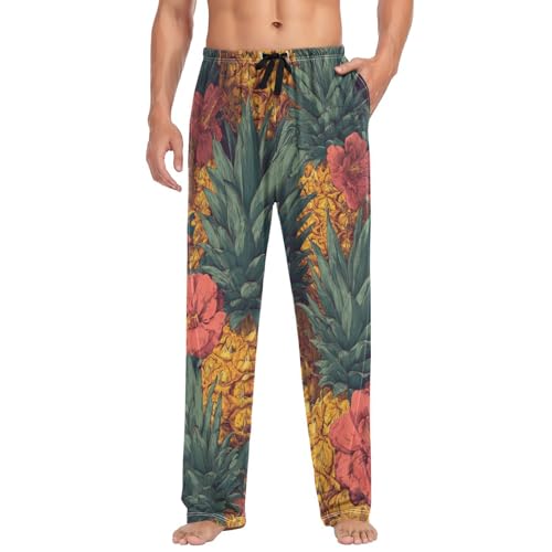 ALAZA Cute Floral Pineapples Skull Men’s Pajama Pants Soft Long Sleep Pants Lounge Pajama Bottoms with Pockets3