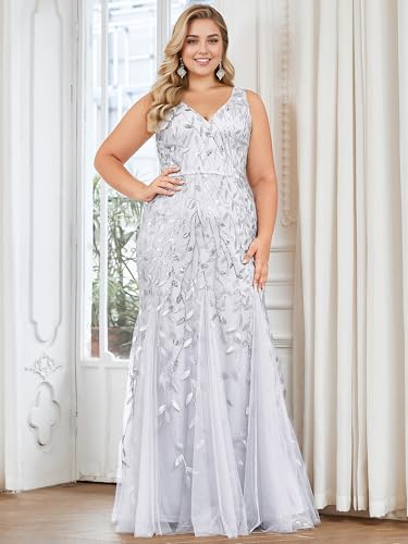 Image of Ever-Pretty Plus Sequin Formal Dresses Sleeveless V Neck Mermaid Ball Gowns Plus Size Prom Dress