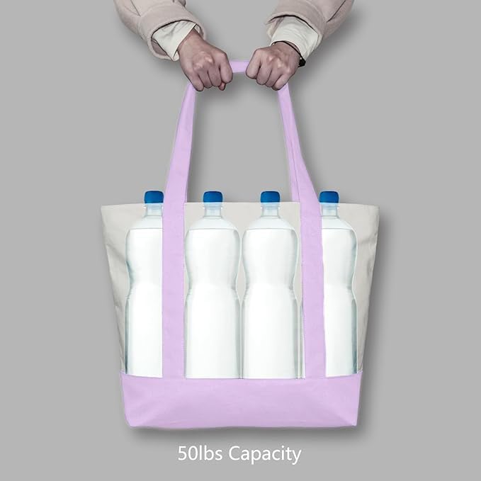 Image of 19x15 Inch Large Canvas Tote Bag | 100% Organic Reusable 330 GSM Cotton Handbag With Zipper Closure and Front Pocket for Shopping, Daily Use, Travel, Grocery, Gifting, Office and Storage