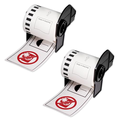 BETCKEY   2 Rollos DK 22251 Etiquetas Adhesivas, 62mm x 15.24m, Rojo/negro en Blanco, 2 Cinta Continua con Impresión a Negro y Rojo para Brother QL Impresoras de Etiquetas