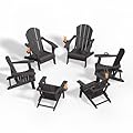 Patio Kingdom Folding Adirondack Chairs with Cup Holders, Set of 6 HDPE Plastic Outdoor Chairs, Weather Resistant, Real Wood Look, Heavy-Duty Patio Furniture for Deck, Fire Pit, Backyard, Black