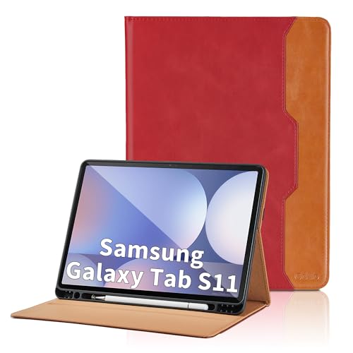 Funda para Samsung Galaxy Tab S11 de 11 pulgadas 2025 - Modelo SM-X620/SM-X626B con soporte para bolígrafo S y bolsillo, funda de piel sintética para Galaxy S11, color rojo