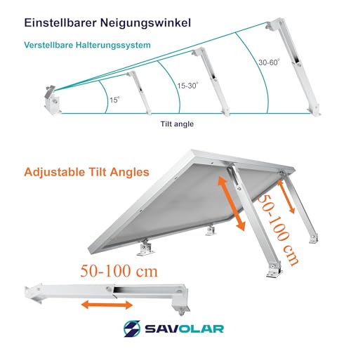 2 Sets SAVOLAR Solarmodul Halterung Balkonkraftwerk Flachdach (15-60°) Winkel Einstellbar, 50-100cm Verstellbar, Balkonkraftwerk Halterung Flachdach Ziegeldach und Wand, Solarpanel Halterung flachdach