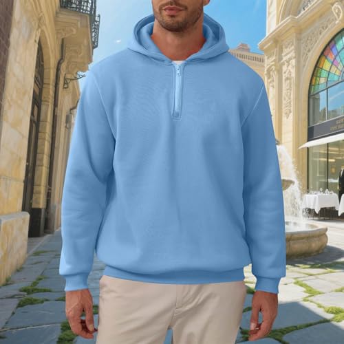 Men Quarter Zip Hoodie Fleece Lightweight Half Zip Pullover Long Sleeve Drop Shoulder Fashion Hooded Sweatshirt2