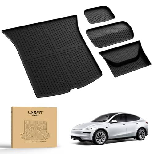 LASFIT 4PCS Front Rear Trunk Mat & Cargo Mat for Tesla Model Y Juniper 2025 2026 Custom Fit TPE All Weather Cargo Liners Accessories (Not Fit Standard Range)