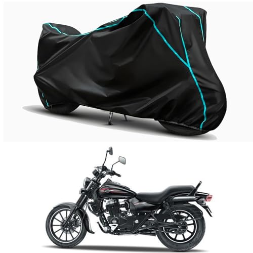 Image of Waterproof Bike Body Cover Compatible for | Bajaj Avenger Cruise 220 | Taffeta Fabric, Sky Piping Design, Bottom Elastic Fit | Dustproof, Sun UV & Rain Protection for All Weather.