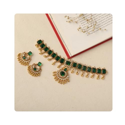 TARINIKA Green and White Cubic Zirconia(CZ) Indian Necklace Set with Earrings, Gold Plated Brass Fashion Indian Jewelry Gift for Women Bollywood Costume Jewellery