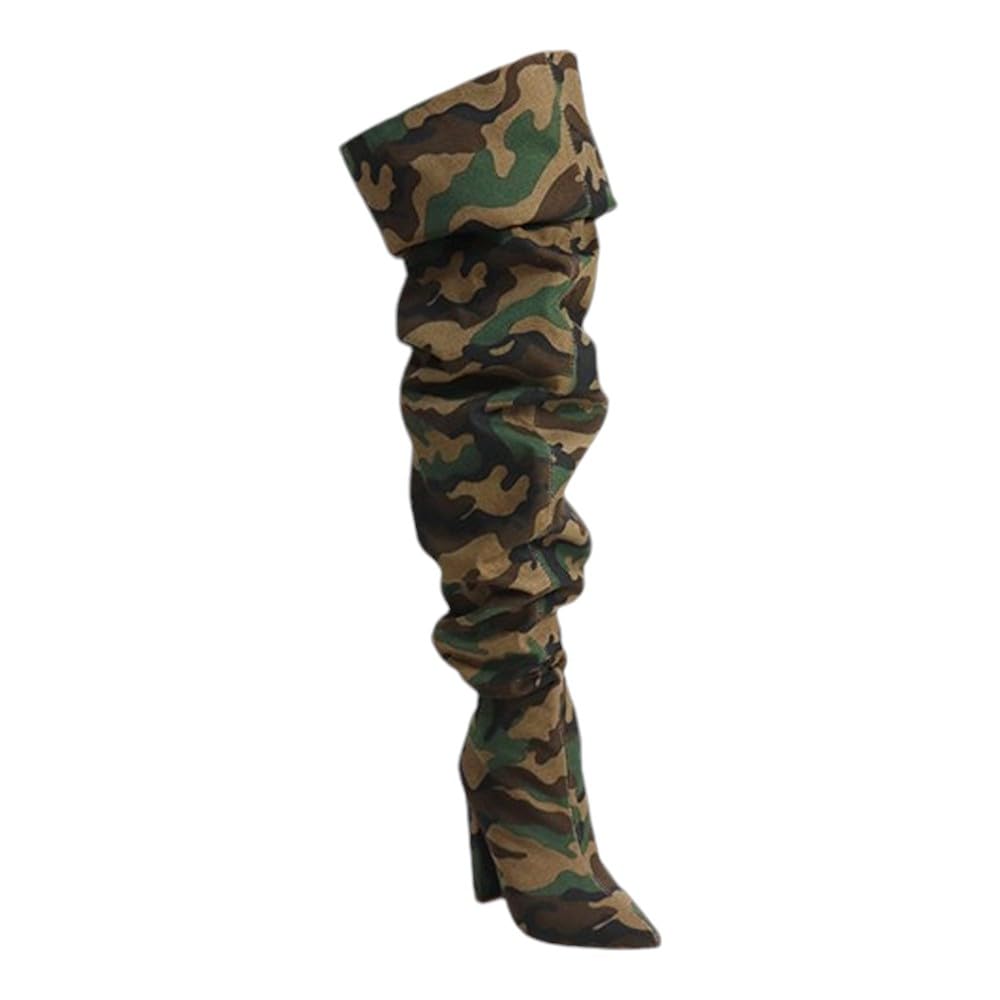 Liliana Womens Over The Knee Thigh High Chunky Heel Slouchy Boots
