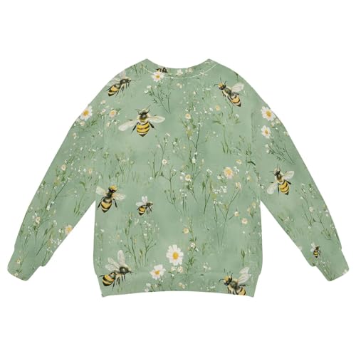 JUNZAN Sweet Bees Sage Green Little Girls Sweatshirt Hoodie Fleece Kids Pullover Hoodie Athletic 4T2