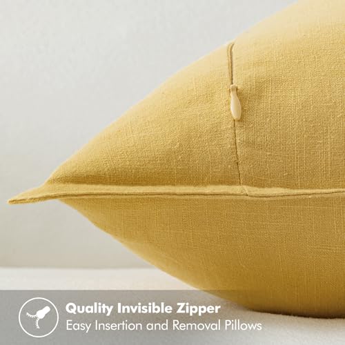 Image of MIULEE Decorative Linen Pillow Covers 18x18 Inch Yellow Boho Farmhouse Neutral Couch Throw Pillows for Bed Pack of 2 Accent Modern Pillowcase Summer Sofa Livingroom Home Decor