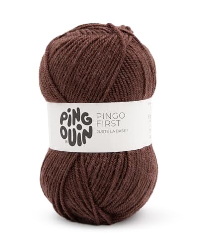 Pingouin - Pelote de Laine Pingo First - Laine à Crocheter et à Tricoter - 100% ACRYLIQUE - Aiguille n°3.5 - Couleur MARRON