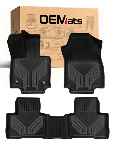 Image of Premium Color TPE Floor Mats Custom Fit for Toyota RAV4 2019-2025 (Only for Hybrid)| Titan Gray Wing Design | All-Weather Heavy Duty Car Floor Liners Full Set 1st & 2nd Row