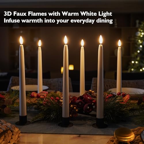 Image of Rhytsing 11 inches White Flameless Taper Candles with Timer, Battery Operated Led Candle Sticks Real Wax Finished for Home Decor, 2 Remotes Included - Set of 6