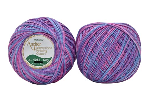 Image of Anchor Mercerised Premium Knitting Crochet Cotton Thread Yarn Balls for Knitting, Weaving, Embroidery and Craft Making Fast Color (Pack of 2 Rolls) (Shade no. 1325)