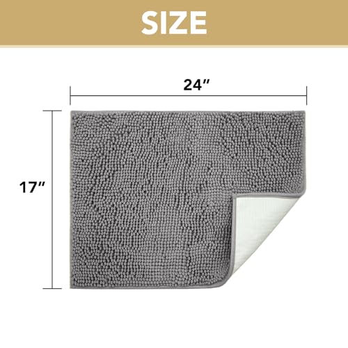 Image of H.VERSAILTEX Dog Door Mat for Muddy Paws Absorbent Dirt Trapper Non Slip Quick Dry Washable Chenille Mats for Dogs Entry Rug for Indoor Outdoor (Grey, 17 inch x 24 inch)