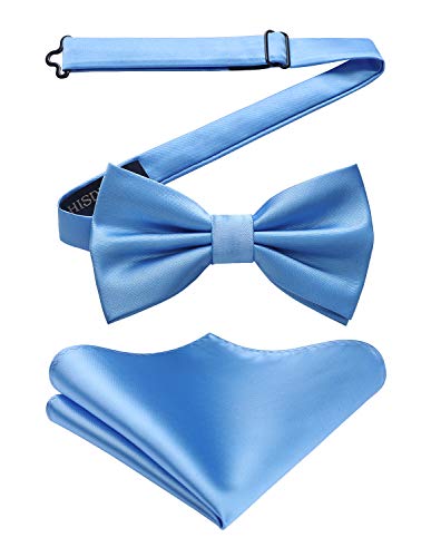 Image of HISDERN Bow Ties for Men Solid Color Pre-Tie Bow Tie and Pocket Square Set Classic Formal Tuxedo Bowties for Wedding Party