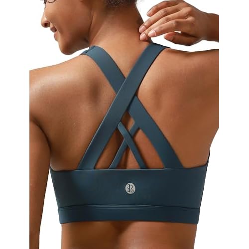 RUNNING GIRL Sports Bra for Women, Criss-Cross Back Padded Strappy Sports Bras Medium Support Yoga Bra with Removable Cups X-Small A-dark Blue