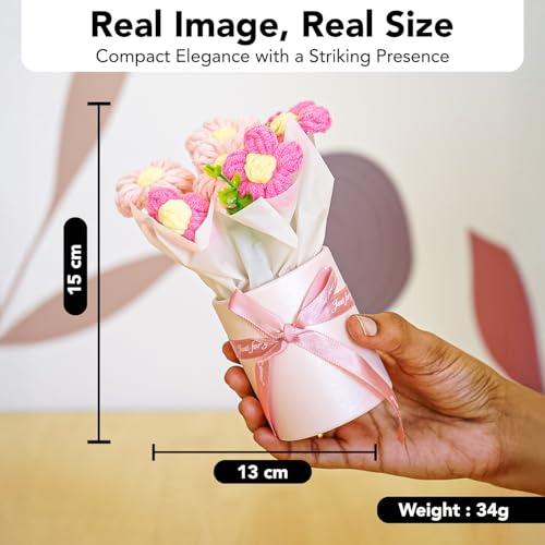 Image of Nostrae by Ekhasa Pink Cherry Blossom Crochet Flowers Bouquet(Small Size) | Knitted Flowers For Gifting | Woolen Bouquet Perfect For Crochet Gifts | Handmade Bouquets Gift