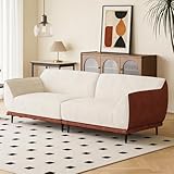 Pajiasen 86.61” Modern Modular Fabric Sofa, 3 Seater Upholstered Sofa with Deep Seats, Minimalist Low Profile Couch for Living Room, Apartment or Condo, Cream & Brown