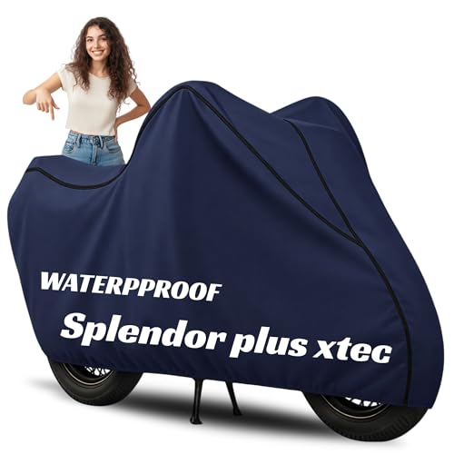 Image of 100% Waterproof Splendor Plus xtec Bike Cover | Polyester Body Cover for Rain & Sun | UV Protection, Dustproof, Scratch Resistant, Windproof, Heat Resistant, Vehicle Specific Fit (Blue)