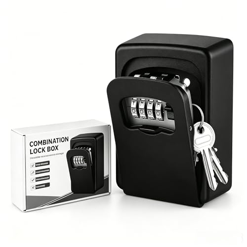 Key Lock Box Wall Mounted,4 Digit Combination Weatherproof Lockbox for Outside House,5 Keys Large Capacity Lockbox,Key Safe Security Storage Lock Box with Resettable Code for Indoor Outdoor Garage