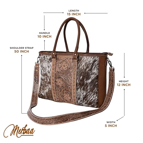 Western Cowhide Hairon Leather Tote Bag for Women With Adjustable Tooled Shoulder Strap Leather Purse4