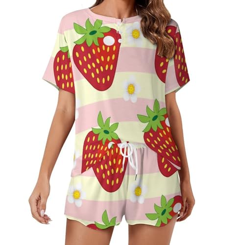 Pyjama femme manches courtes Fraise Rouge pour des matins d'été relaxants