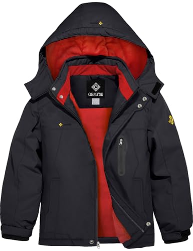 GEMYSE Boy's Waterproof Ski Snow Jacket Hooded Fleece Lined Windproof Winter Jacket