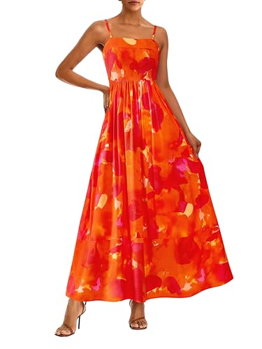 Image of PRETTYGARDEN Women Summer Maxi Dresses 2026 Spaghetti Strap Boho Floral Striped Wedding Guest Beach Vacation Flowy Long Dress