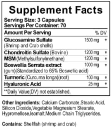 Glucosamine Chondroitin Turmeric Msm Boswellia - Joint Support Supplement for Relief 210 Tablets for Bones, Back, Knees, Hands (210 Capsules) - Image 2