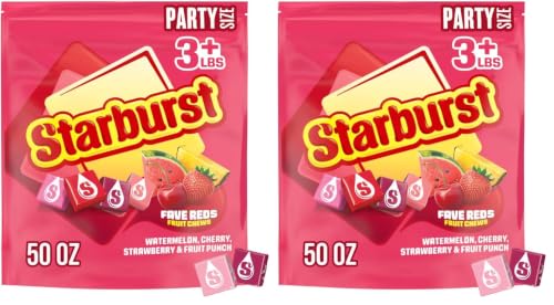 Image of STARBURST Fruit Chews Candy - FaveREDS STARBURST Candy Bulk Individually Wrapped, Party Size Bag, 50 oz, (Pack of 2)