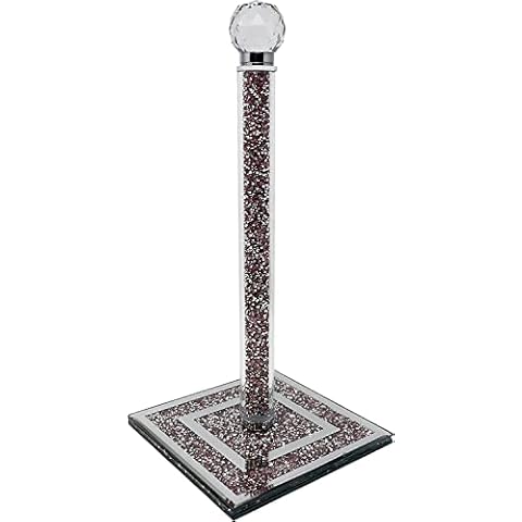 Crushed Diamond Pink Crystal Filled Kitchen Roll Holder 34cm Diamante Freestanding Chrome Towel Roll Holder Towel Holder Wall Mounted Cover