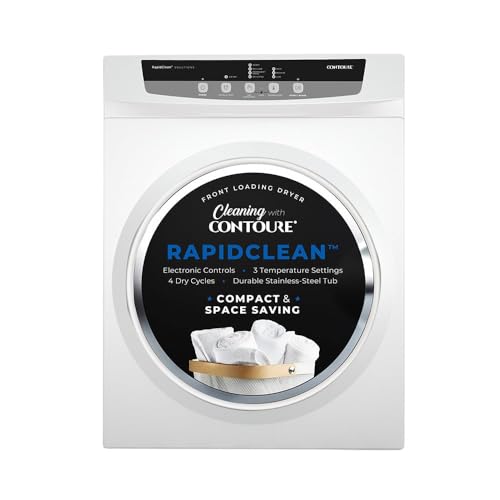 Image of CONTOURE 24 inch Stackable Electric Dryer, White - Compact Front Load, 13.2 lb Capacity, 120V, Stainless Steel Drum, Digital Controls, RV & Small Space Compatible