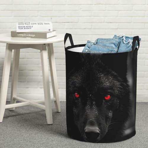 Panier à linge pliable rigide avec poignées et imprimé loup - 7