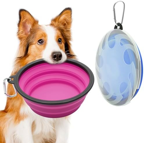 Ciotole Pieghevoli Per Cani E Gatti - 2 Pezzi In Silicone Alimentare Con Coperchio E Moschettone - Portatile Per Viaggi E Escursioni - 450ML, Rosa E Arancia - Foto 9