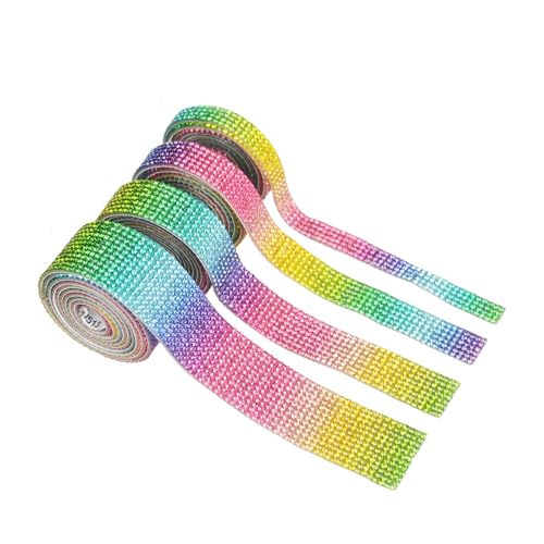 1Yard Self-Adhesive Crystal Rhinestone Diamond Ribbon Diy Glitter Car Phone Decoration S Trim Applique Crystal Home Decor - (Color: Rainbow/Size: 1Cm)